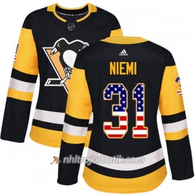 Dame Ishockey Pittsburgh Penguins Tröja Antti Niemi 31 Adidas 2017-2018 Svart USA Flag Fashion Authentic